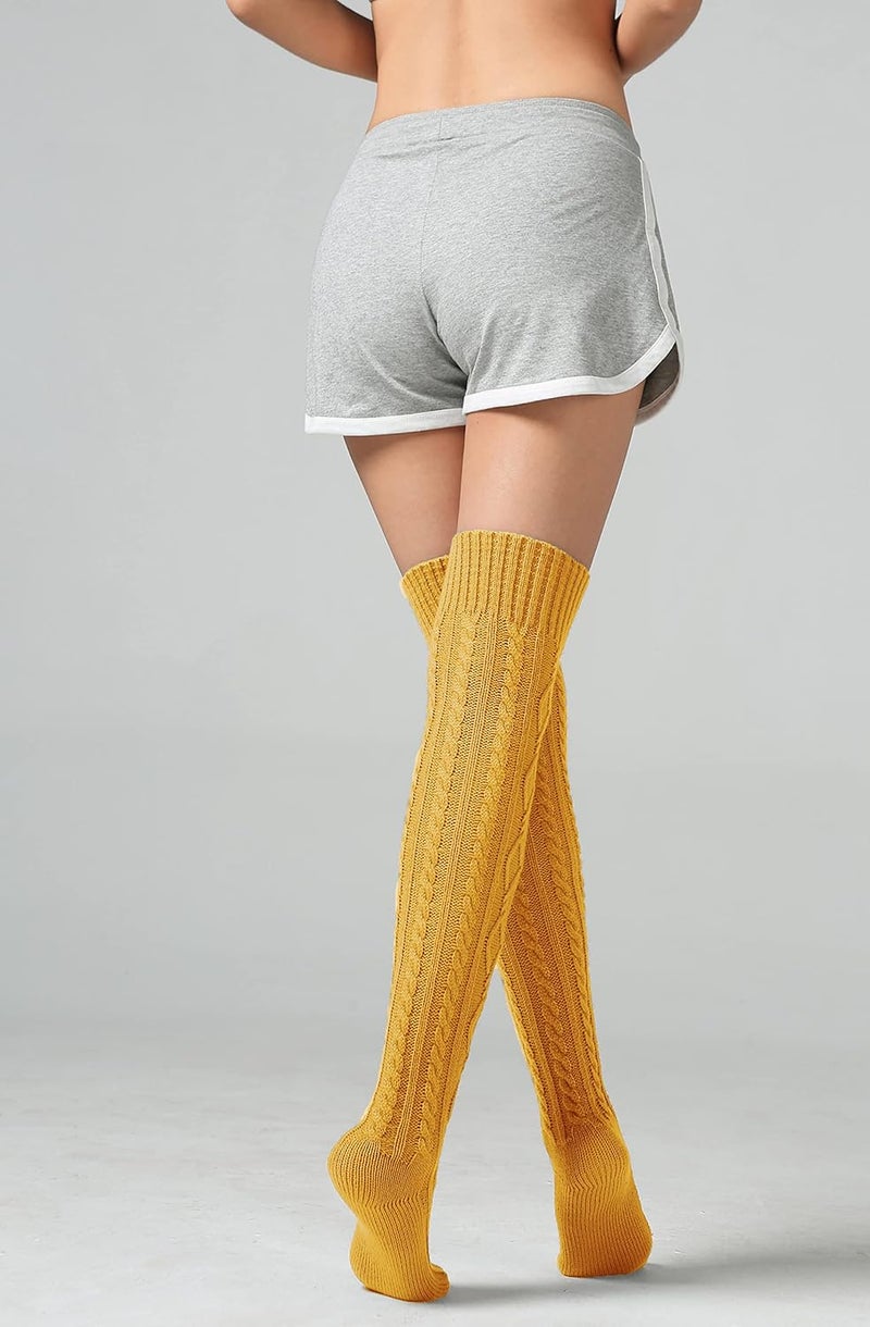 SherryDC Women's Cable Knit Thigh High Boot Socks Extra Long Winter Stockings Leg Warmers - Image 3